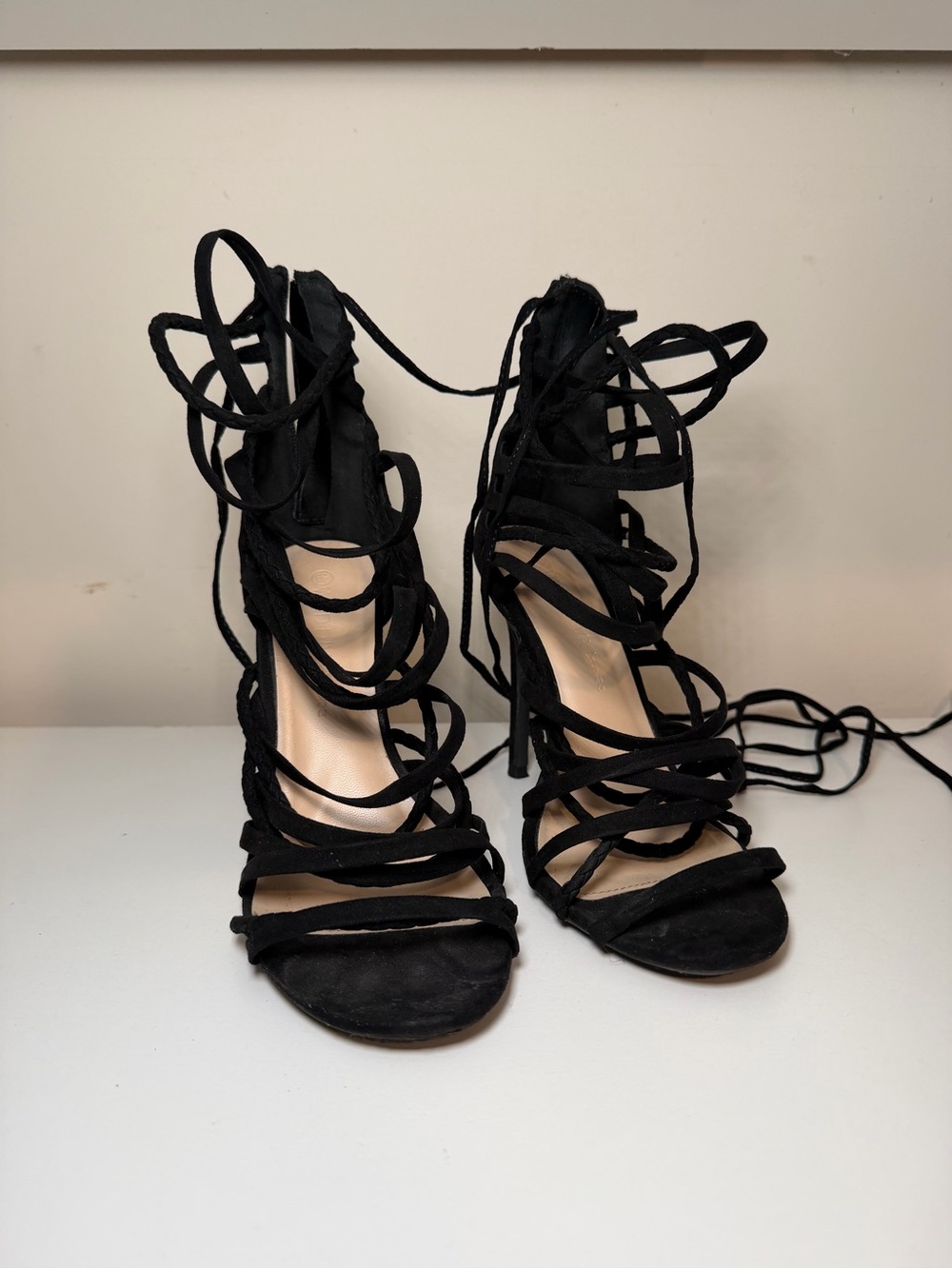 Black Wild Diva Lace-Up High Heel Sandals